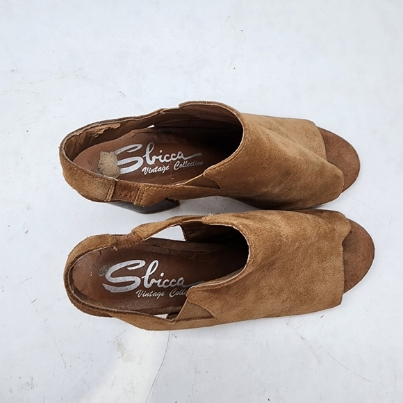 Fall Sbicca Womens Brown Tan Stacked Slingback Open Toe Suede Booties Sz 7 - Picture 13 of 14